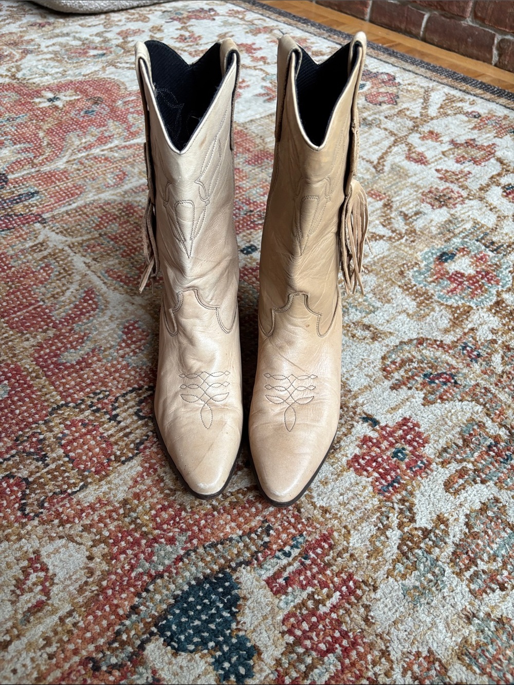 Laredo Beige/Tan Western Fringe Ankle Booties